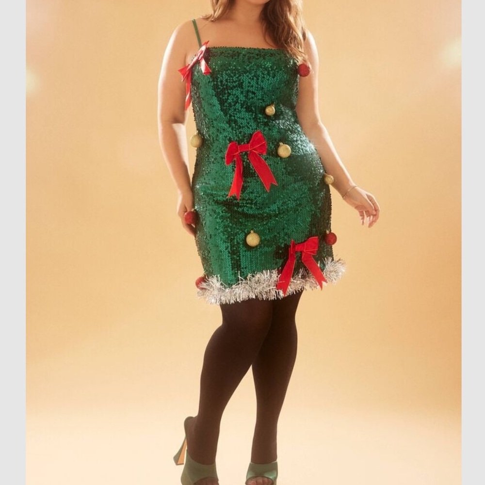 Christmas Plus Size Sequin Christmas Tree Dress